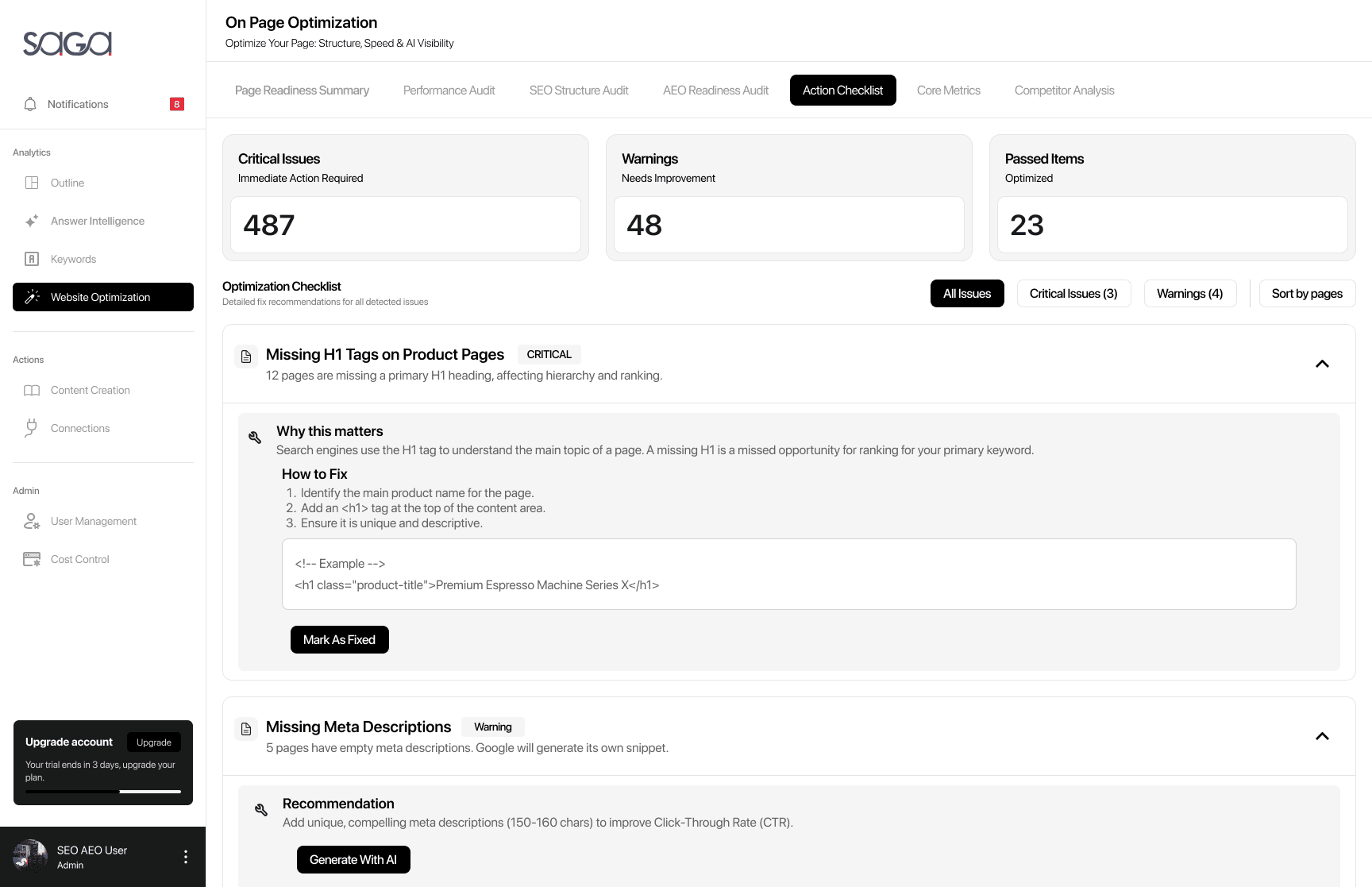 Action Checklist Dashboard